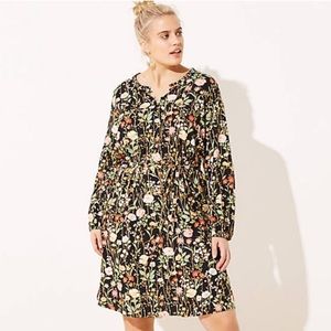 LOFT Floral Ruffle Split Neck Dress